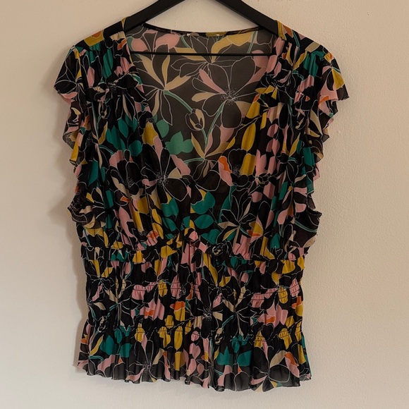 Bar III Tops - Bar III Multicolor Floral Ruffle Blouse